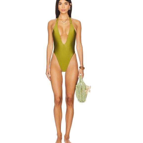 Lovers + Friends Other - Lovers & Friends Find Me Deep PLunging One Piece Olive Sz Sm